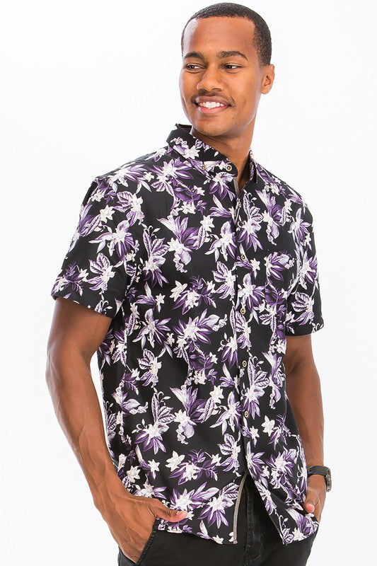 Weiv Mens Print Hawaiian Button Down Shirt WS7015