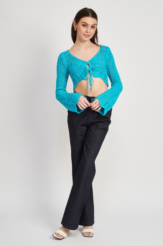 CROCHET CROPPED TOP WITH FRONT TIE