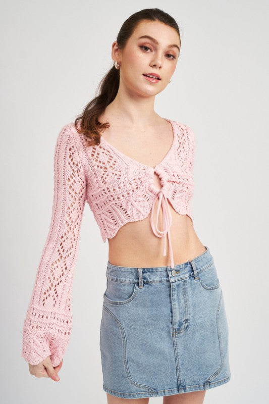 CROCHET CROPPED TOP WITH FRONT TIE