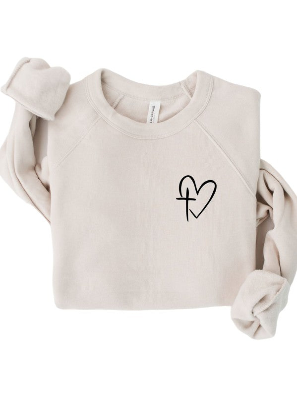 Heart/Cross Left Chest BellaCanvas Crew Sweatshirt