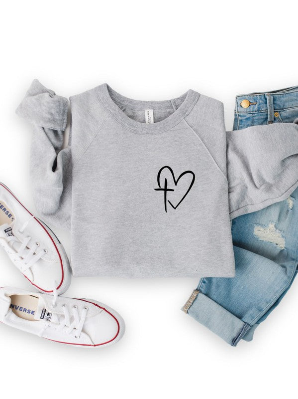 Heart/Cross Left Chest BellaCanvas Crew Sweatshirt