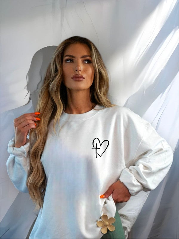 Heart/Cross Left Chest BellaCanvas Crew Sweatshirt