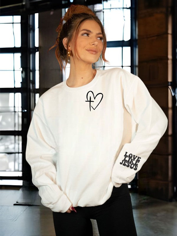 Heart/Cross Left Chest BellaCanvas Crew Sweatshirt