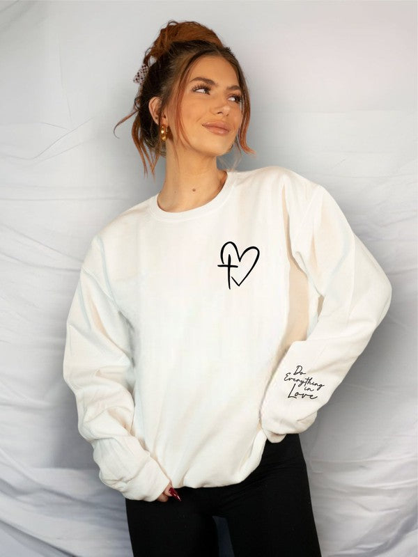 Heart/Cross Left Chest BellaCanvas Crew Sweatshirt