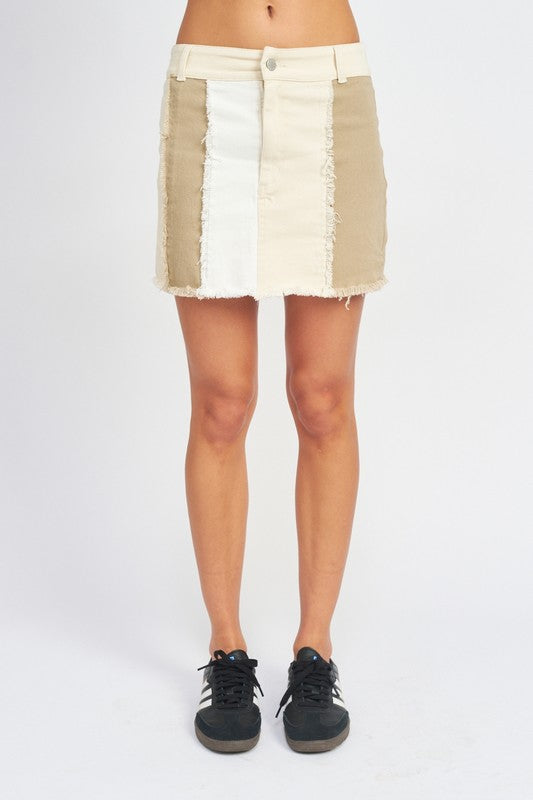 HIGH RISE COLOR BLOCK SKIRT