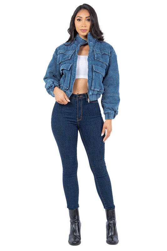 SEXY FASHION DENIM PUFFER JACKET