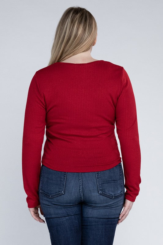 Plus Classic Ribbed Round Neck Long Sleeve