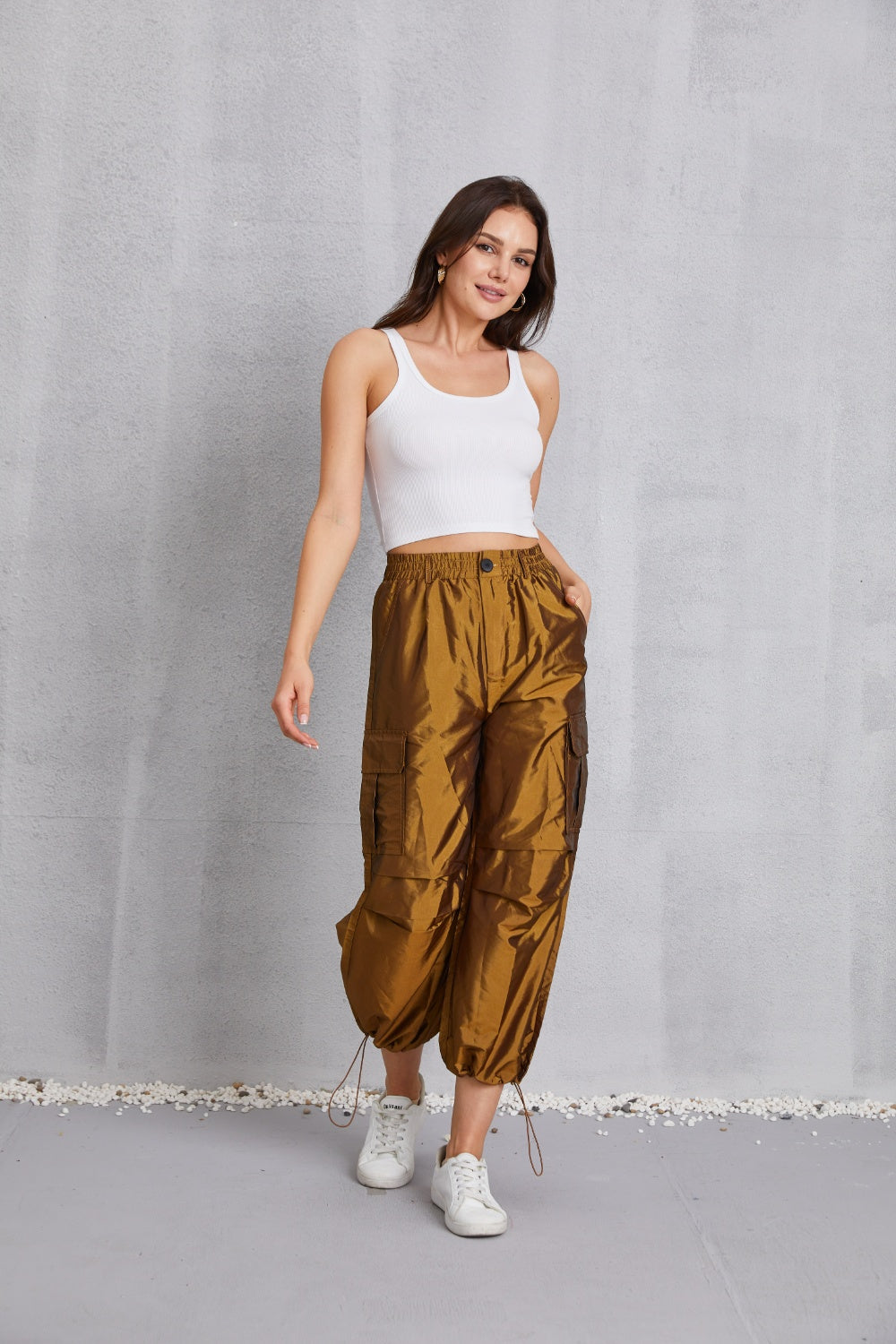 Drawstring High Waist Cargo Joggers