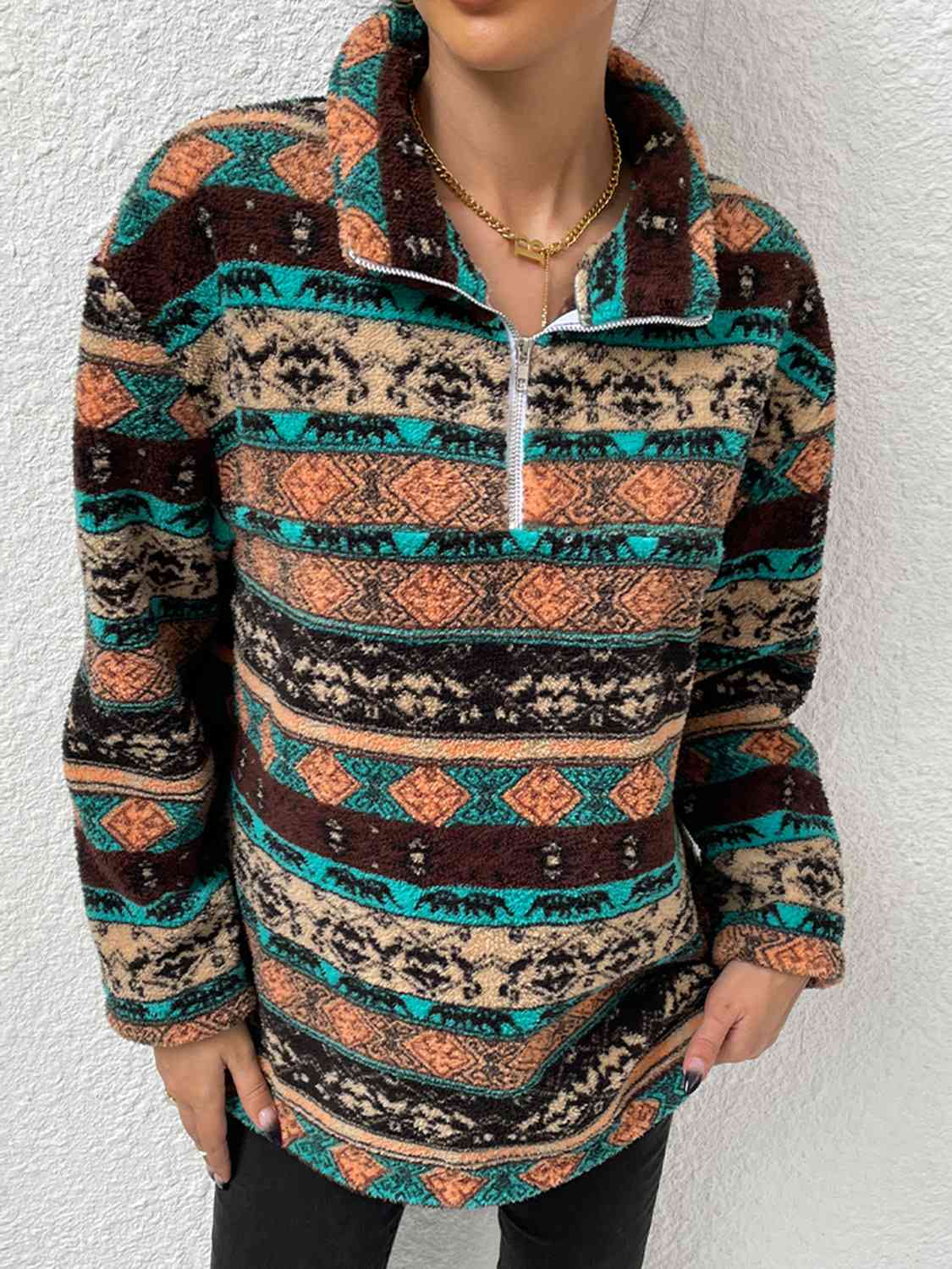 Printed Quarter-Zip Long Sleeve Sweater