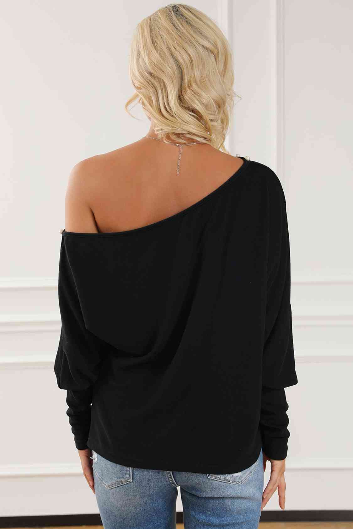 Pearl Trim Lantern Sleeve Top