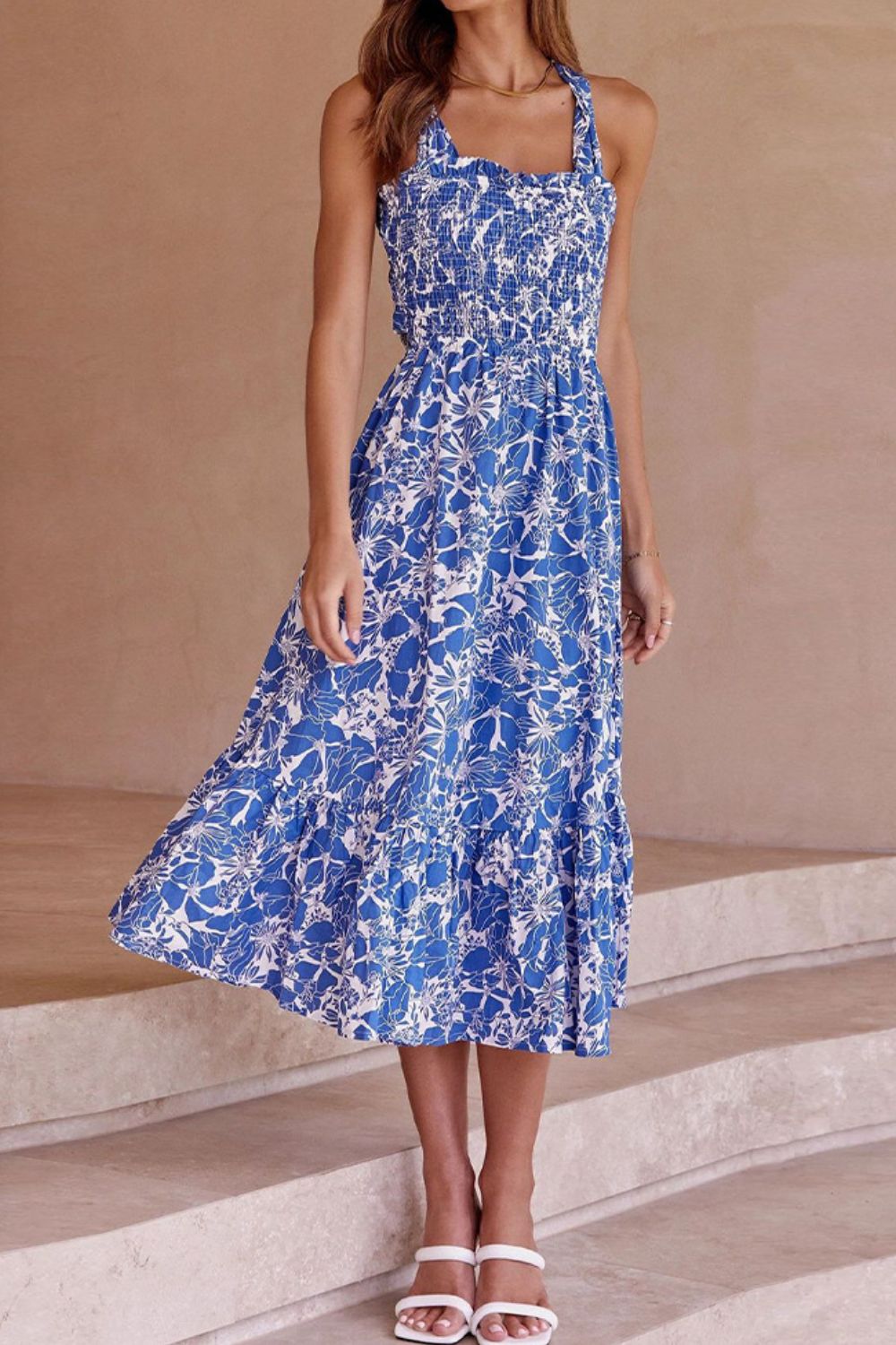 Floral Crisscross Tie Back Midi Dress