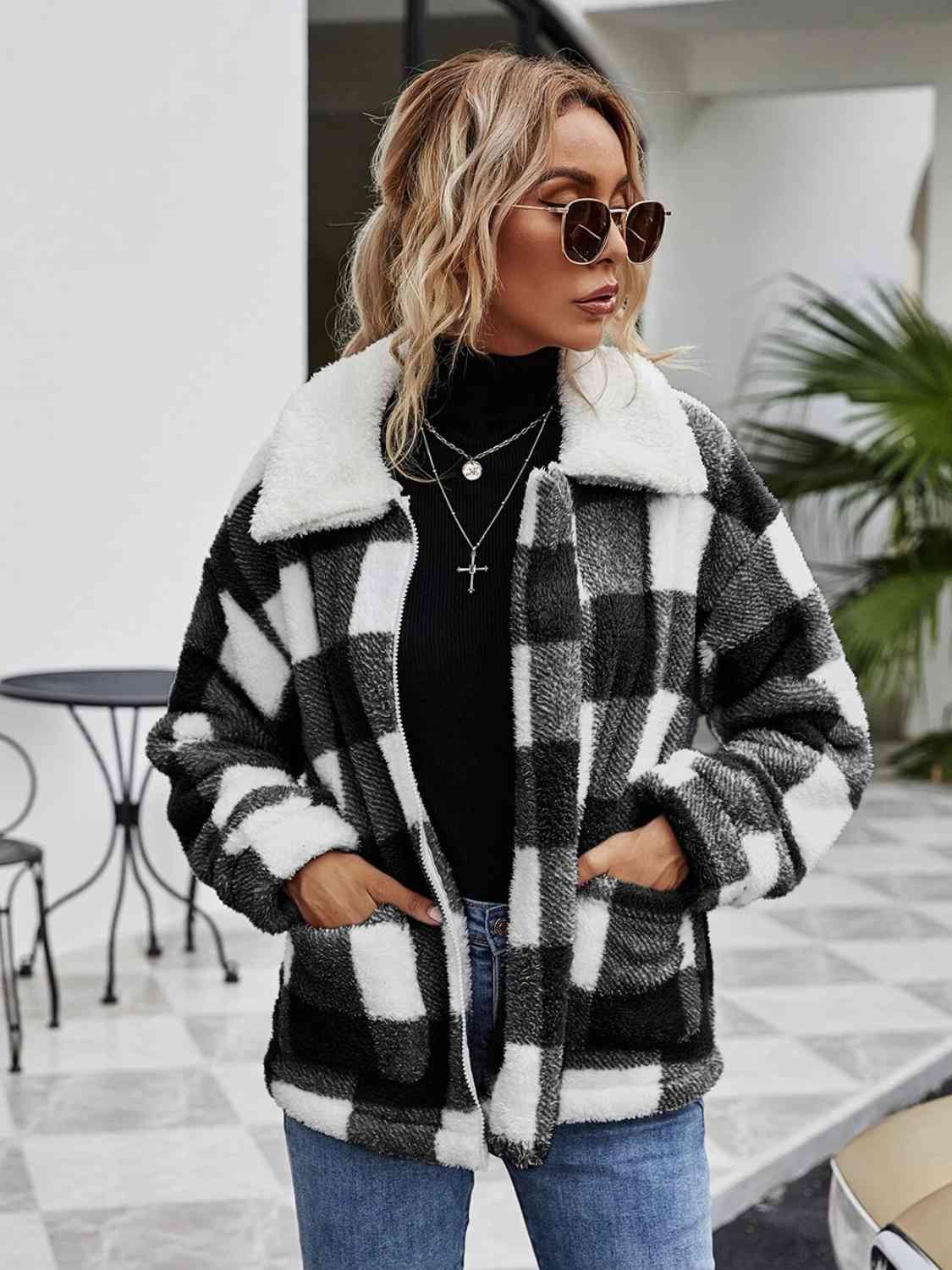 Plaid Zip-Up Collared Jacket