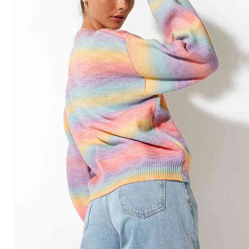 Gradient Round Neck Long Sleeve Sweater