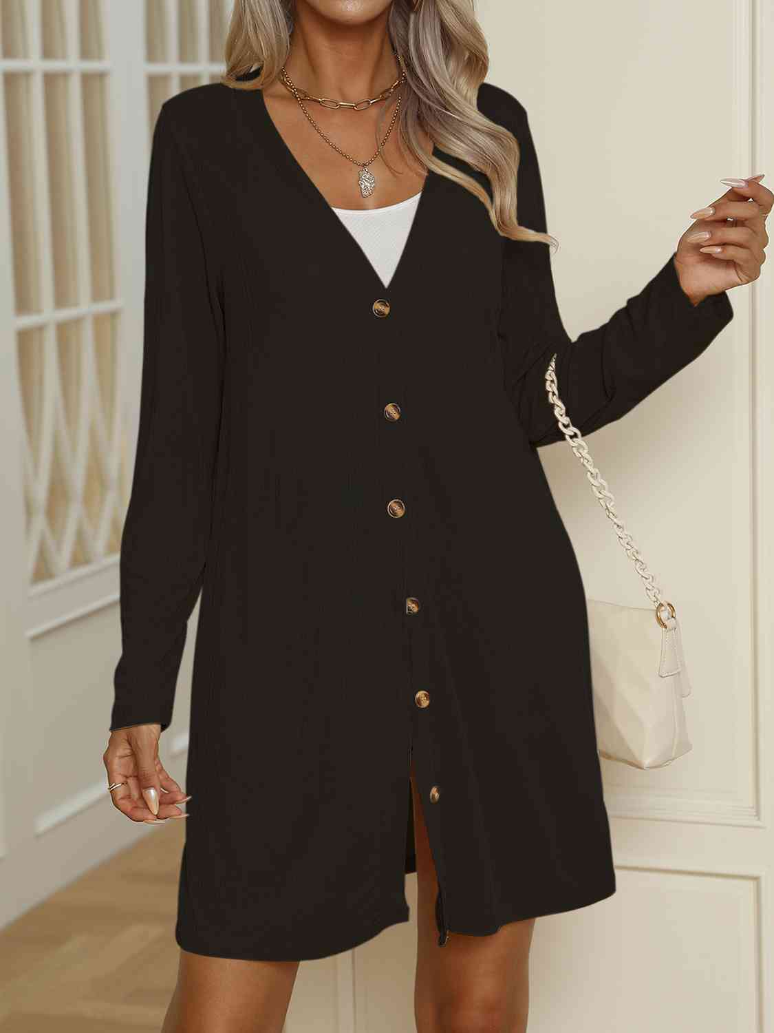 V-Neck Button Up Long Sleeve Cardigan