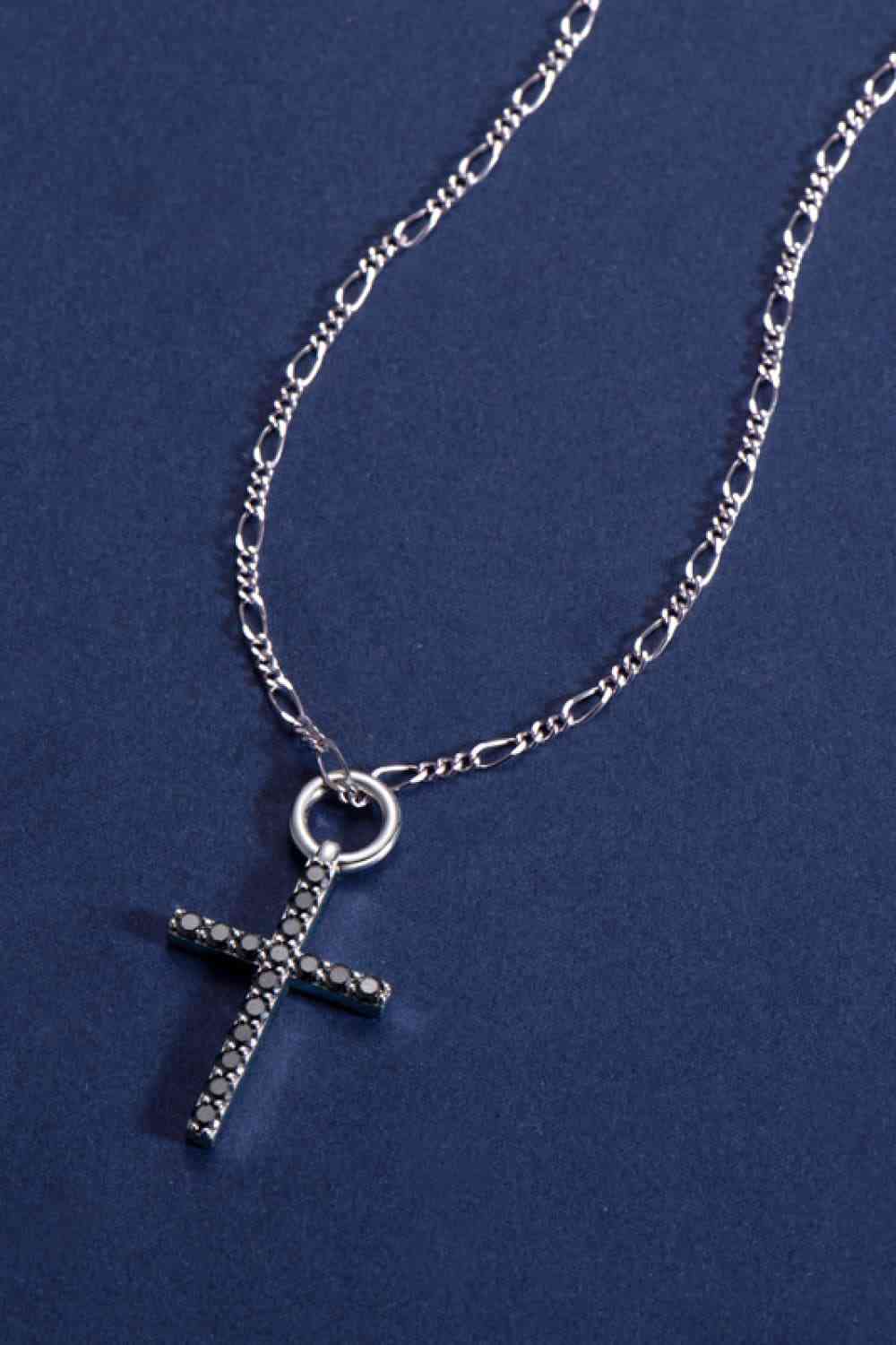 Moissanite Cross Pendant Platinum-Plated Necklace