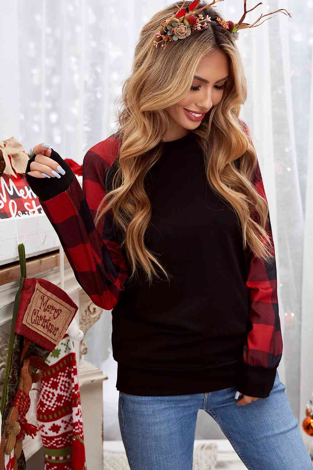 Christmas Buffalo Plaid Long Sleeve Sweatshirt