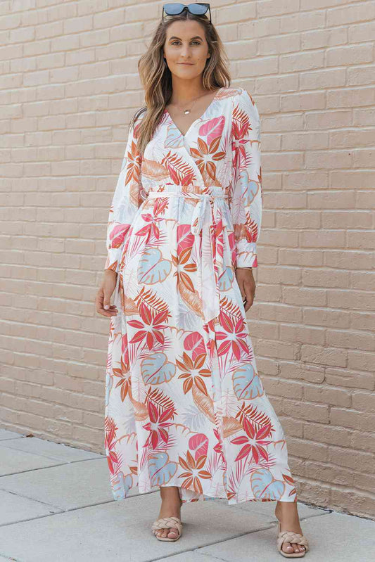 Printed Tie Waist Maxi Dress