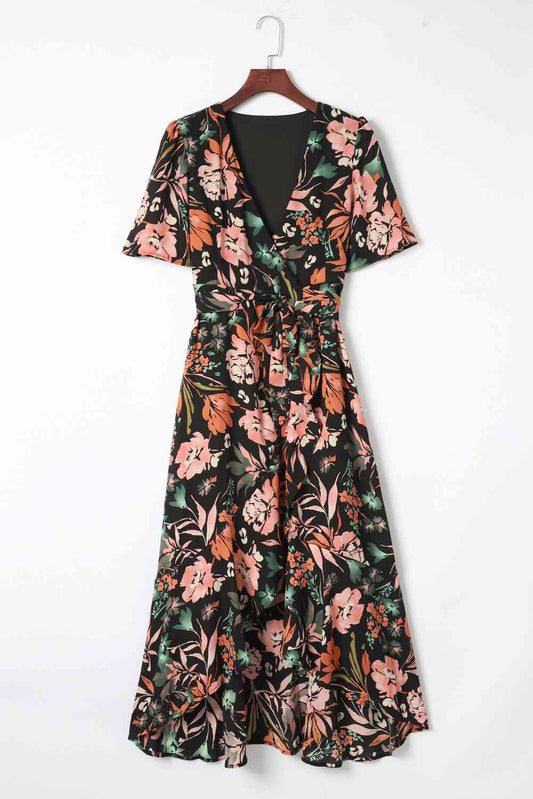 Floral Surplice Neck Dress