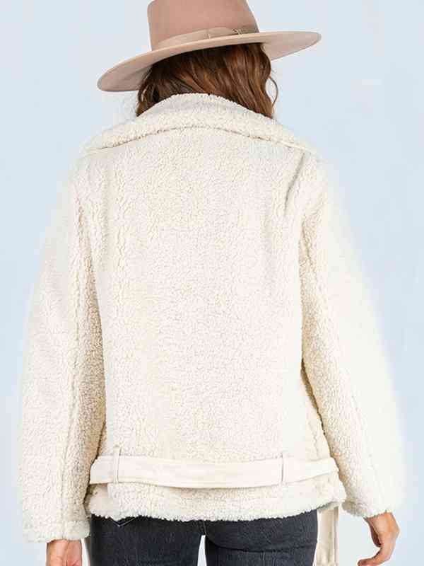 Zip-Up Belted Sherpa Jacket