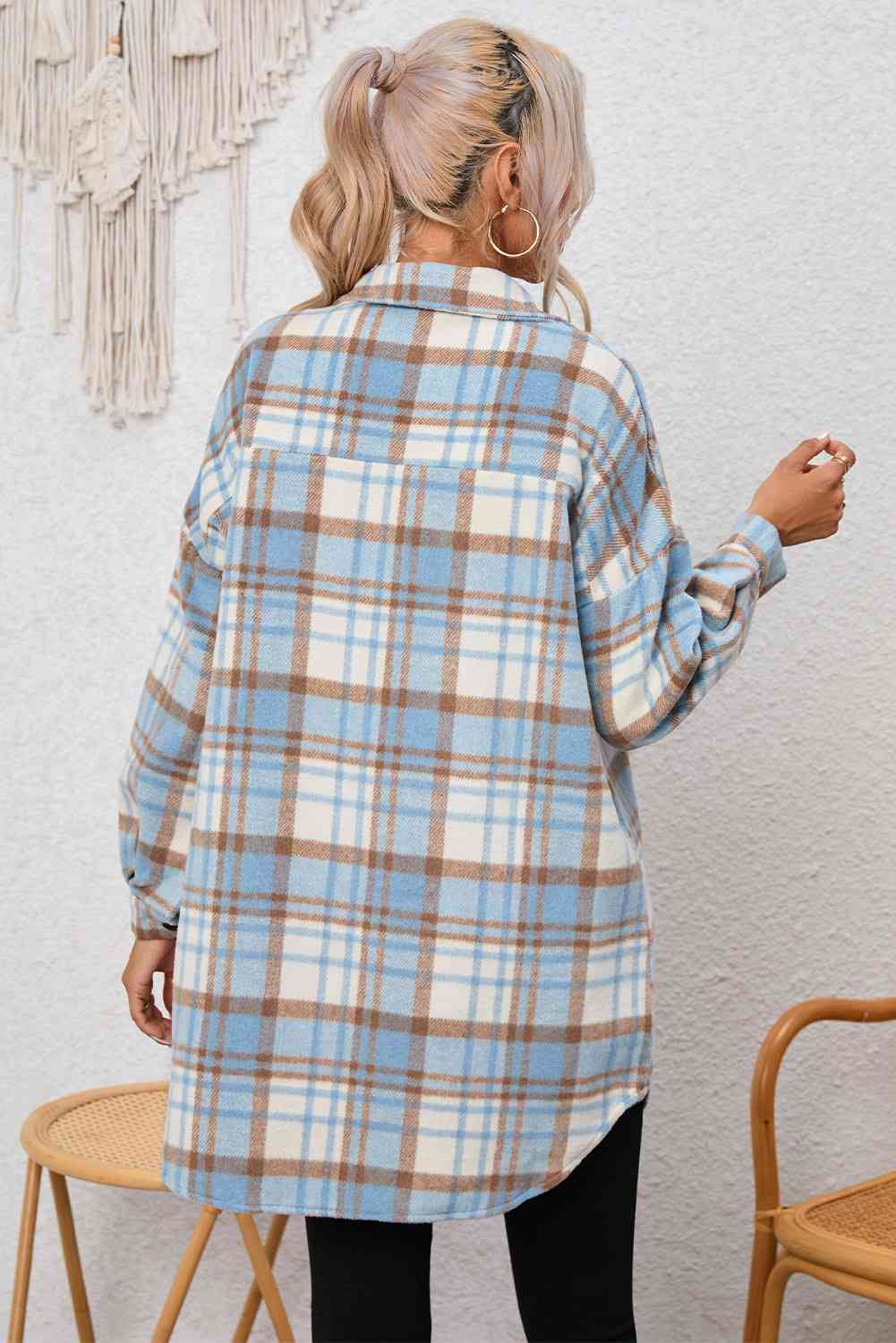 Plaid Dropped Shoulder Shirt Jacket