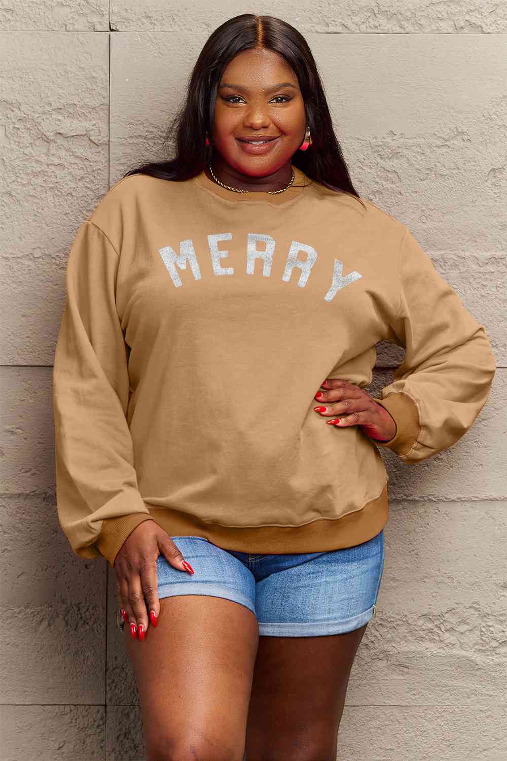 Simply Love Full Size MERRY Graphic Sweatshirt