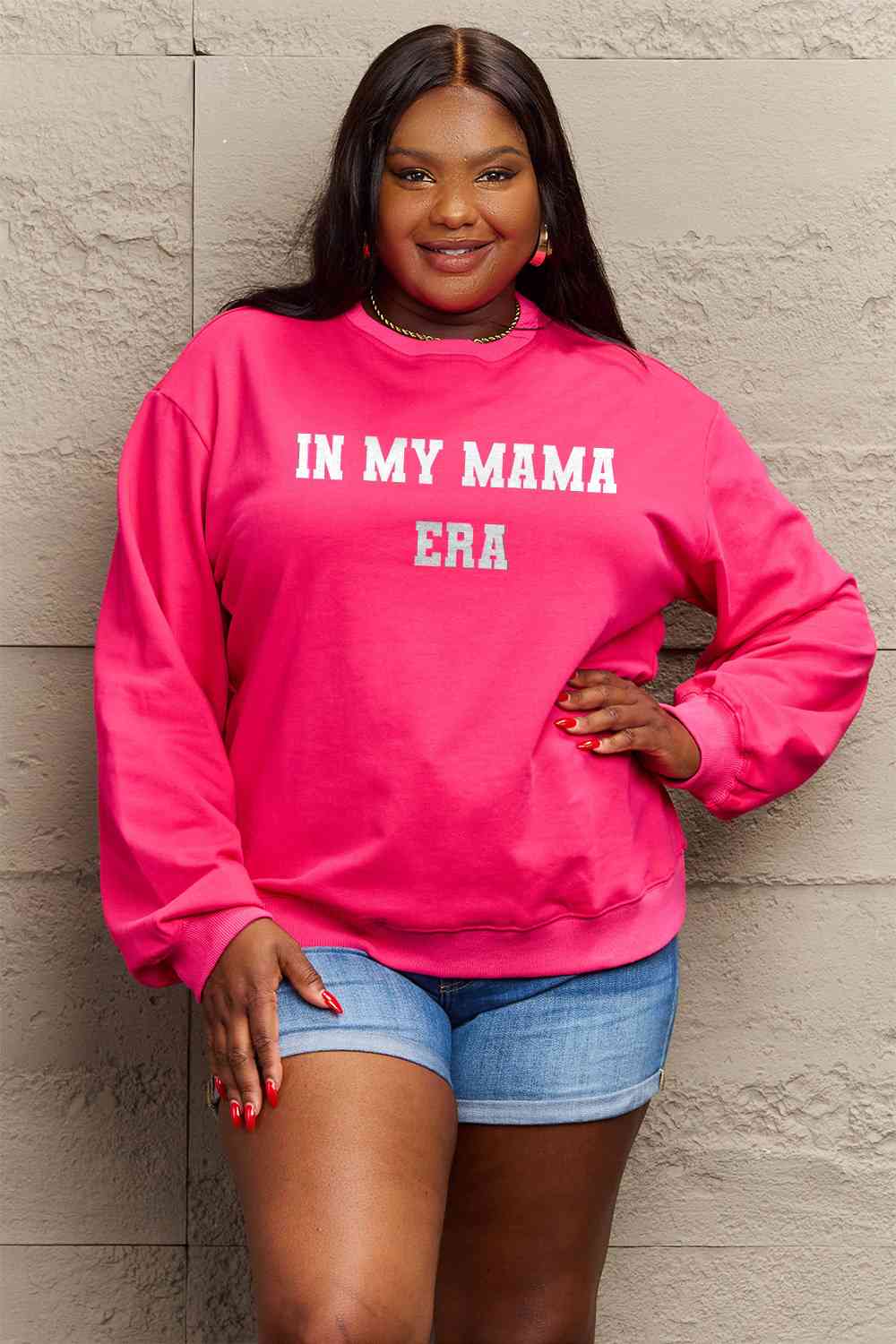 Simply Love Full Size IN MY MAMA EAR Graphic Sweatshirt