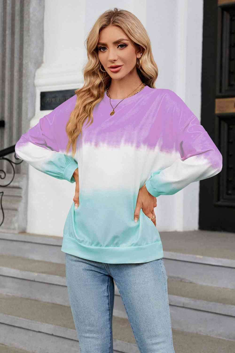 Gradient Round Neck Long Sleeve Sweatshirt