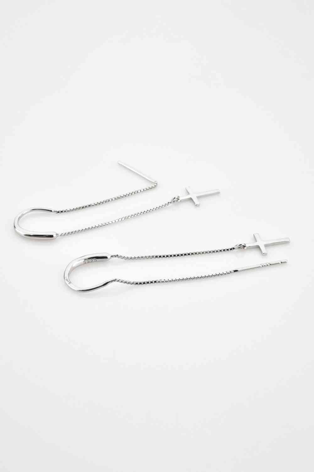 925 Sterling Silver Cross Threader Earrings