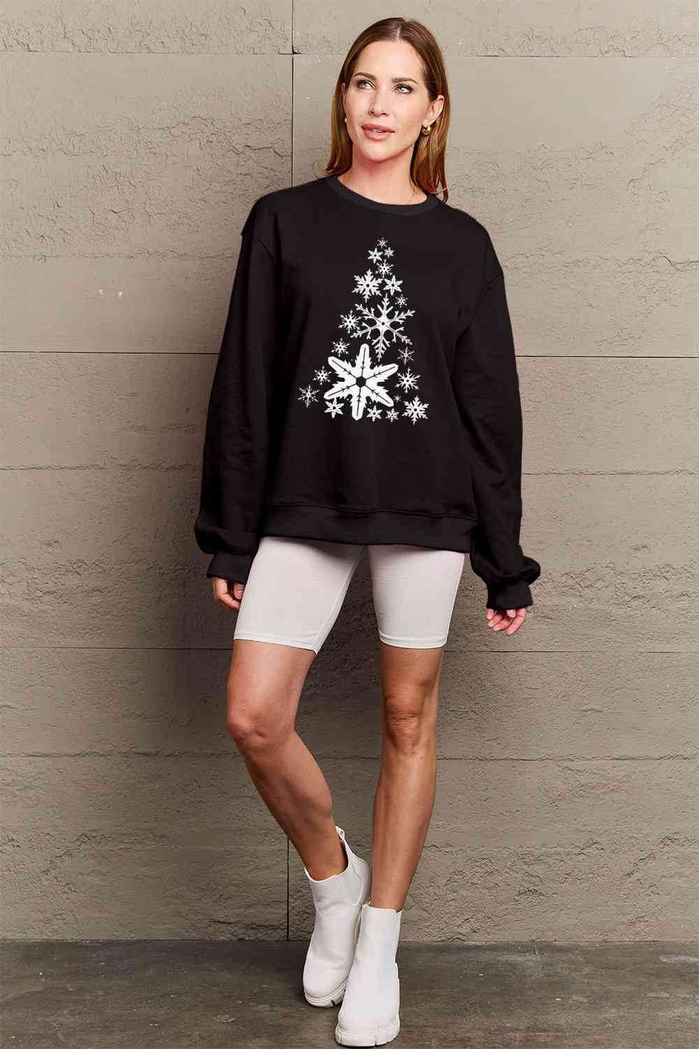 Simply Love Full Size Snowflake Christmas Tree Graphic Sweatshirt