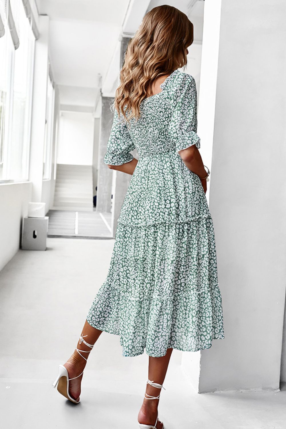 Ditsy Floral Off-Shoulder Smocked Midi Dress