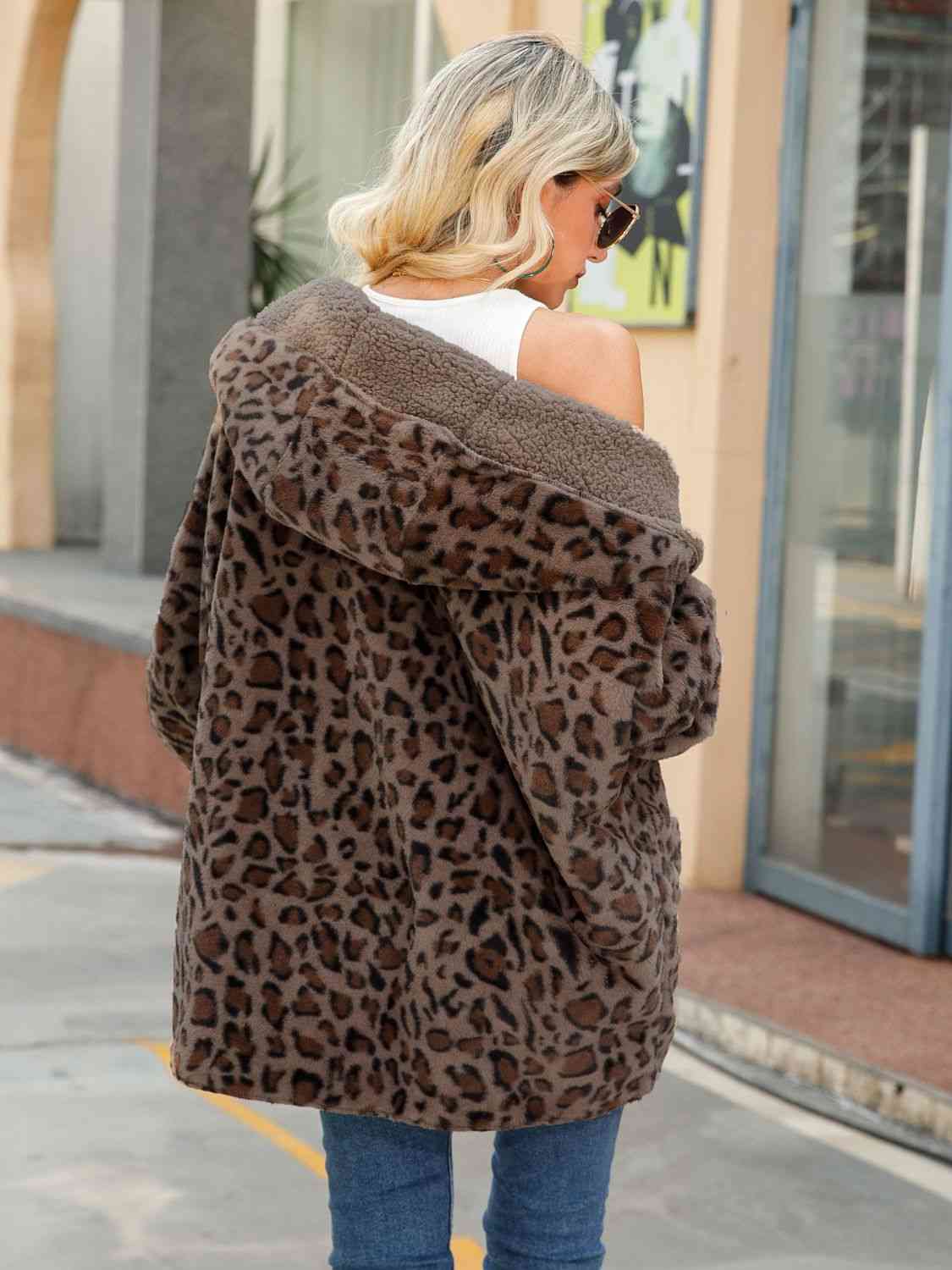 Leopard Hooded Coat with Pockets