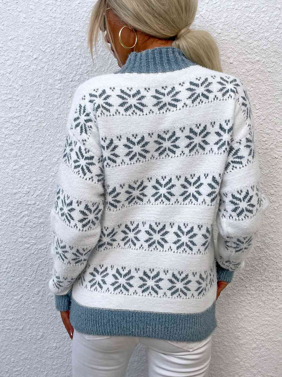 Snowflake Pattern Mock Neck Sweater