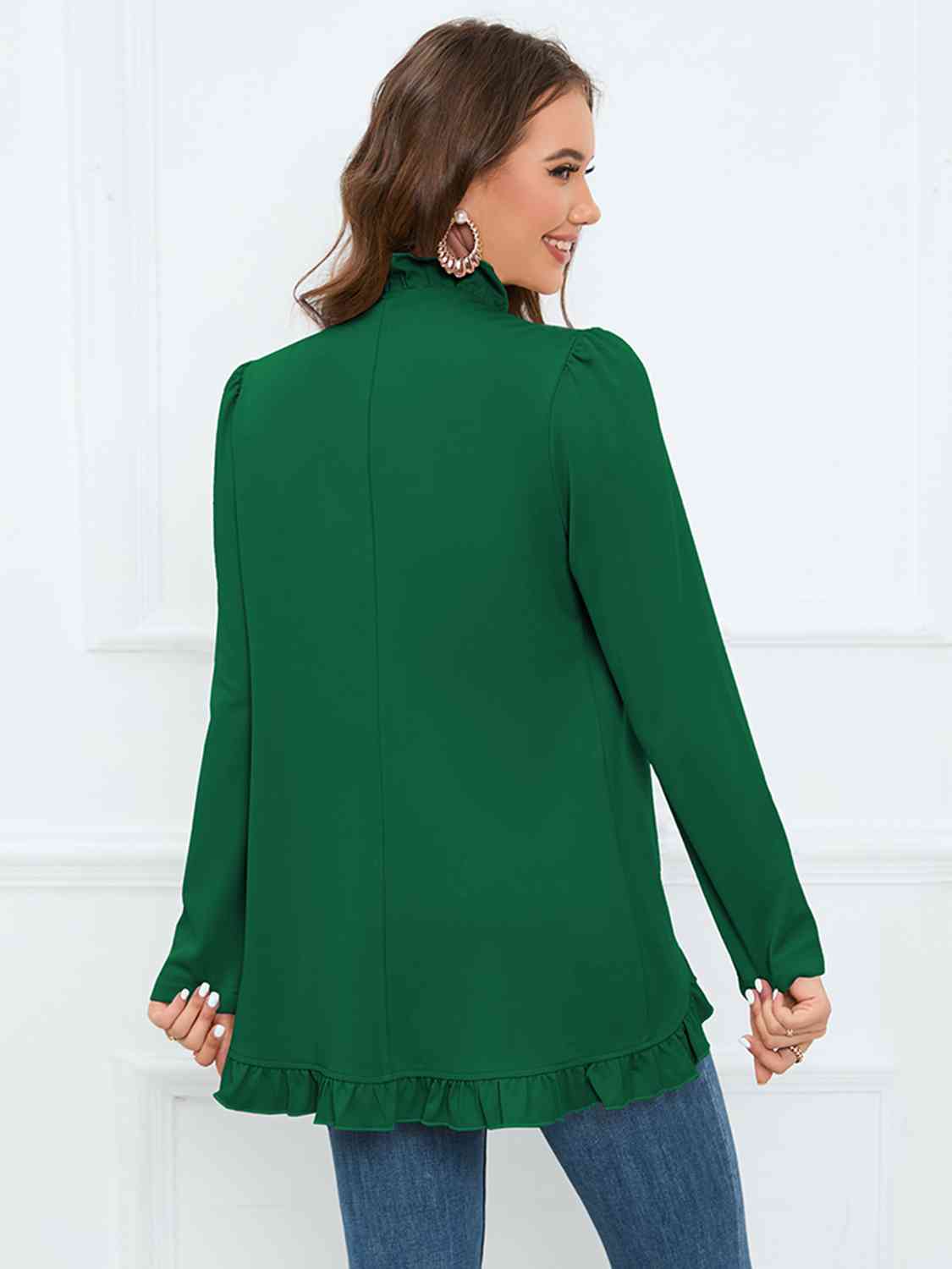 Ruffle Trim Long Sleeve Blazer