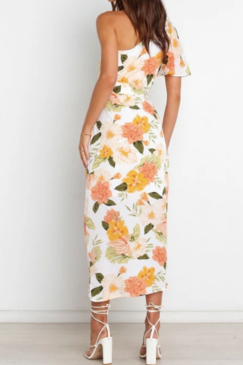 Floral One-Shoulder Tied Tulip Hem Dress