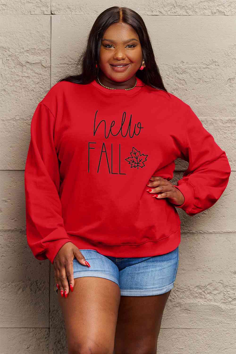 Simply Love Full Size HELLO FALL Graphic Sweatshirt