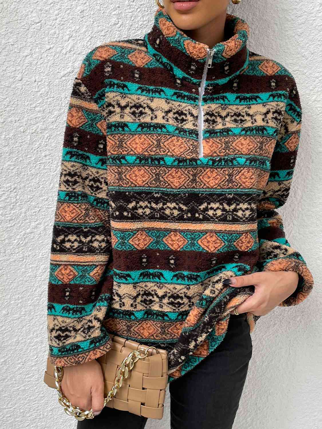 Printed Quarter-Zip Long Sleeve Sweater