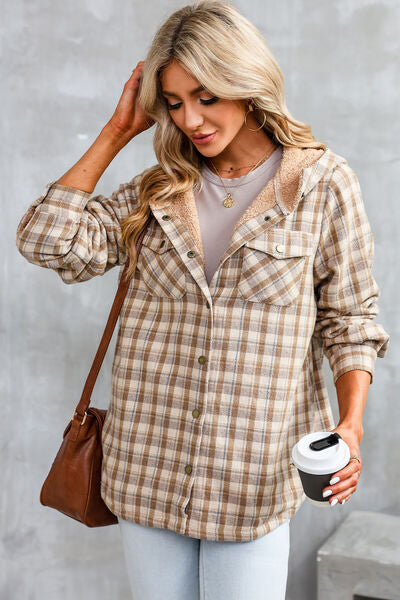 Plaid Snap Down Hooded Jacket