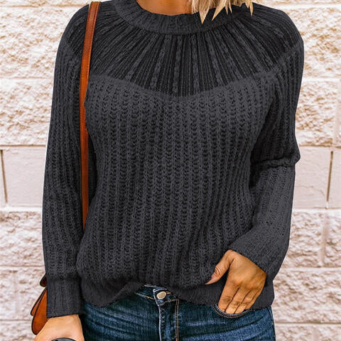 Round Neck Rib-Knit Sweater