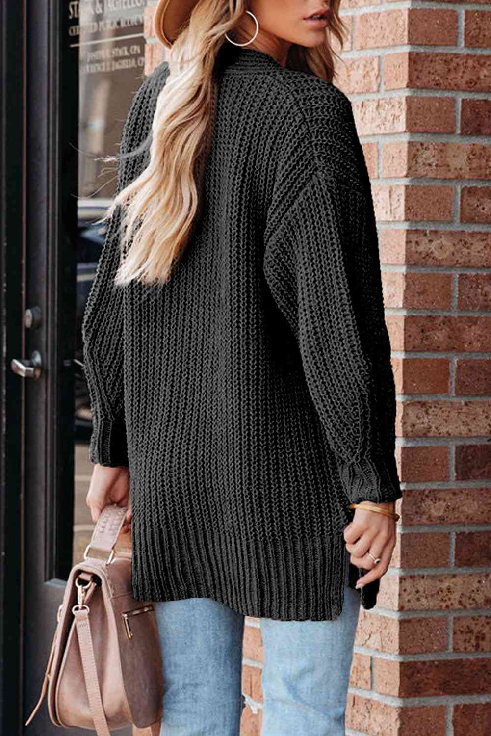 Full Size Button-Up V-Neck Long Sleeve Cardigan