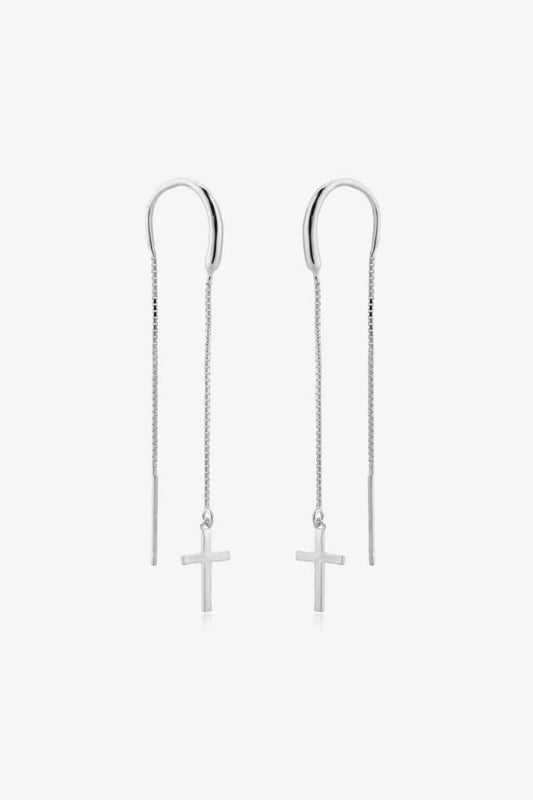 925 Sterling Silver Cross Threader Earrings