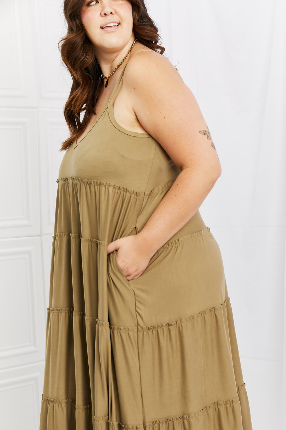 Zenana Spaghetti Strap Tiered Dress with Pockets