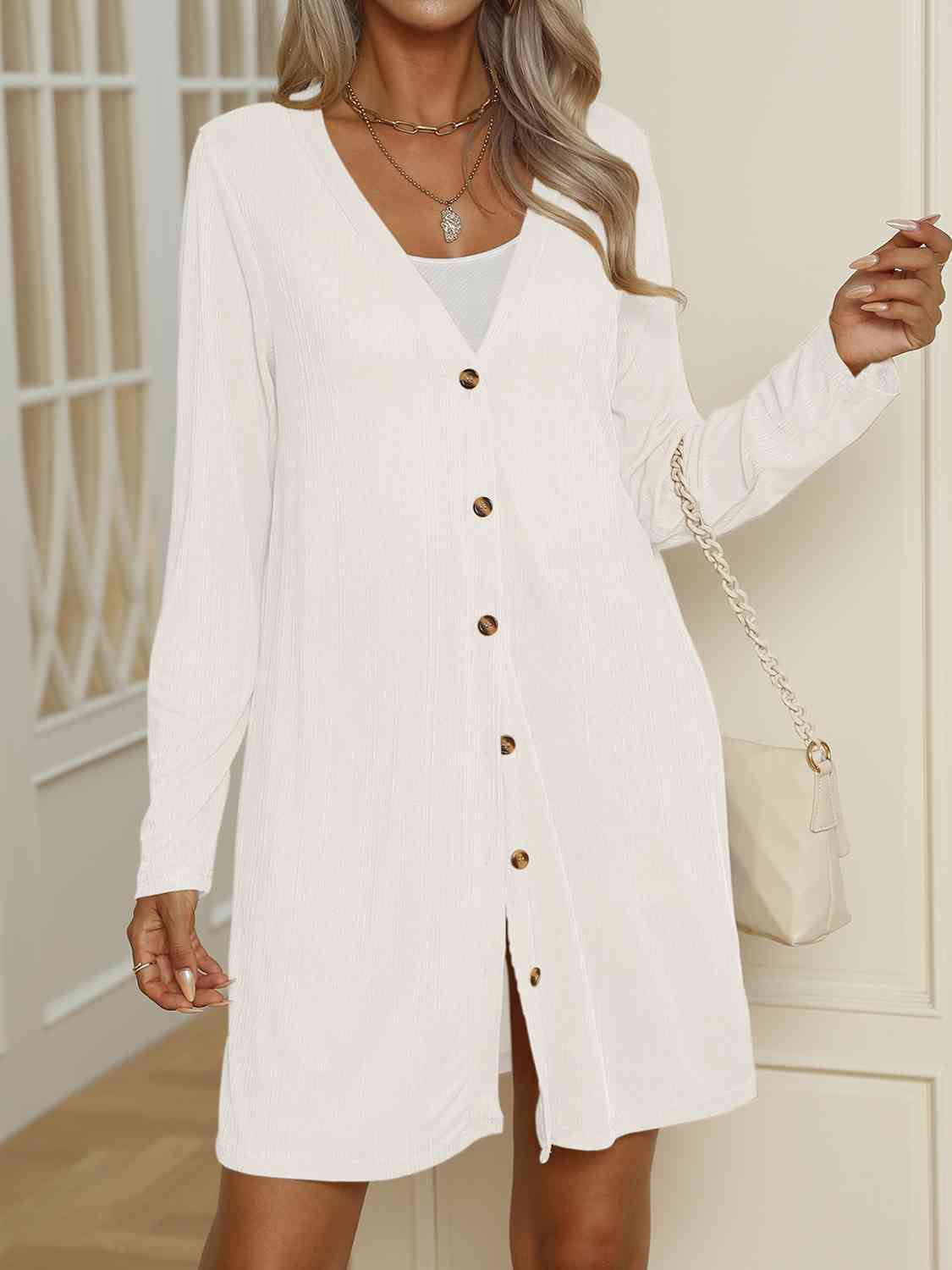 V-Neck Button Up Long Sleeve Cardigan